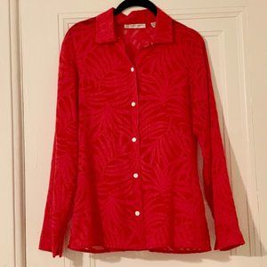 Marisa Christina Red Sheer Collared Tunic Button Up Blouse, Small